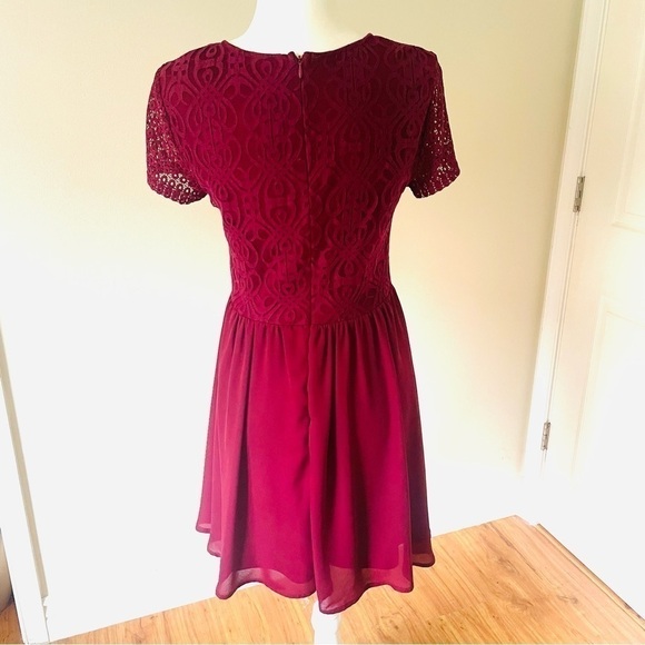 Alya by Francesca's Collection Burgundy Lace Top Mini Dress - Picture 6 of 14